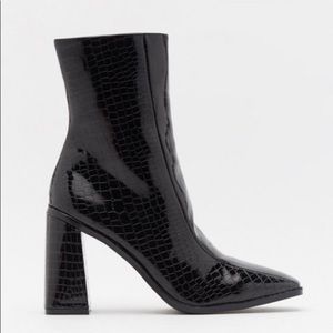 Nasty Gal Black Croc Patent Booties